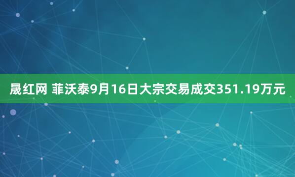 晟红网 菲沃泰9月16日大宗交易成交351.19万元